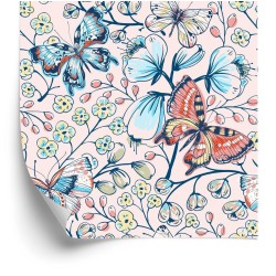 Tapete Für Kinder - Bunte Schmetterlinge Und Blumen