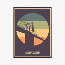 Poster Brooklyn Bridge Im Vintage-Stil Rahmen Aluminium Farbe Schwarz