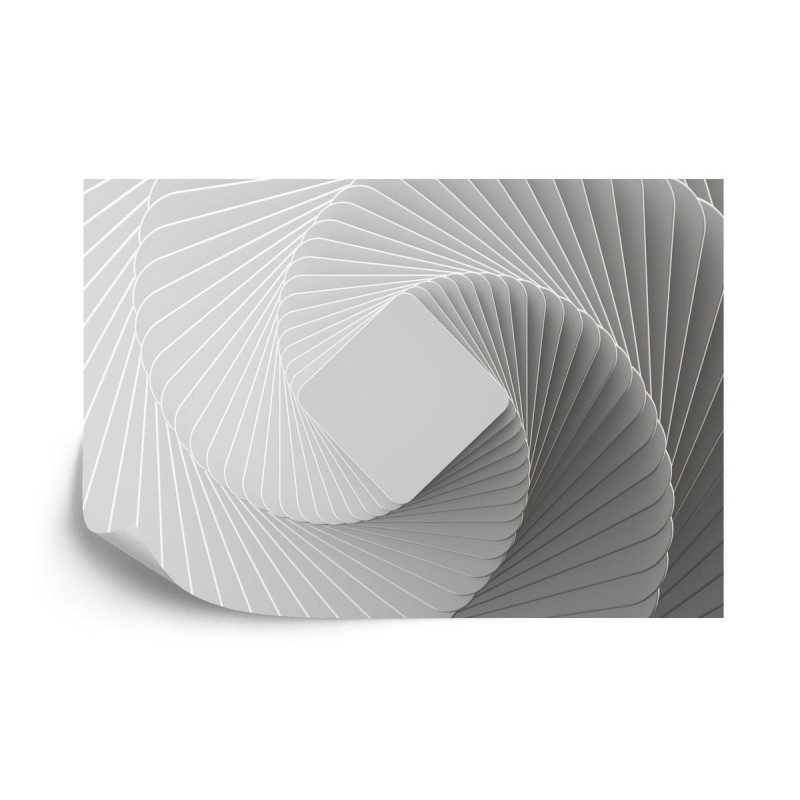 Fototapete 3D Render  Abstract White Geometric Background  Minimal Flat Lay  Twisted Deck Of Square Blank Cards With Rou
