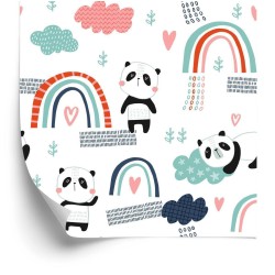 Tapete Pandas Mit Einem Regenbogen Im Hintergrund