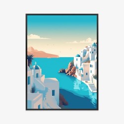 Poster Wunderschönes Santorini Mit Blauer Meeresillustration