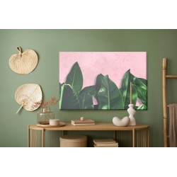 Leinwandbild Tropische Pflanzen Auf Einem Rosa Hintergrund