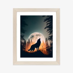 Poster Ein Wolf Heult Auf Einem Felsen Neben Dem Mond