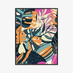 Poster Mehrfarbige Tropische Blätter Rahmen Aluminium Farbe Schwarz