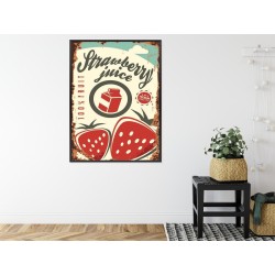 Poster Erdbeersaft Im Vintage-Stil Rahmen Aluminium Farbe Schwarz