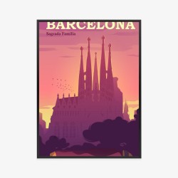 Poster Barcelona Sagrada Familia Rosa Illustration Bei Sonnenuntergang