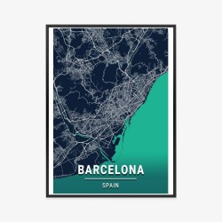 Poster Marineblaue Karte Von Barcelona
