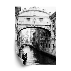 Poster Gondel Auf Einem Schwarz-Weißen Venezianischen Kanal