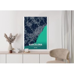 Poster Marineblaue Karte Von Barcelona