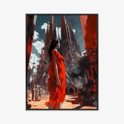 Poster Frau In Einem Roten Kleid In Barcelona