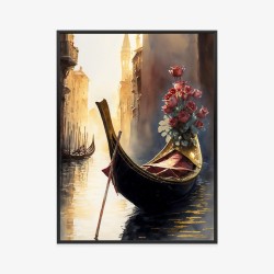 Poster Gondel Mit Einem Rosenstrauß In Venedig