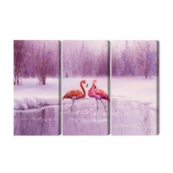 Mehrteiliges Bild Flamingos Vor Einer Lila Landschaft