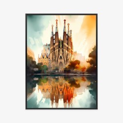 Poster Kirche Sagrada Familia In Aquarell Gemalt
