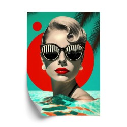 Poster Sommerstimmung - Frau Mit Roten Lippen Und Trendiger Sonnenbrille.