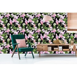 Tapete Für Das Wohnzimmer Flamingos Blumen Blätter Grün