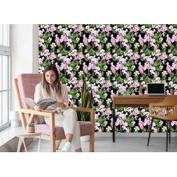 Tapete Für Das Wohnzimmer Flamingos Blumen Blätter Grün