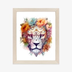 Poster Ein Löwe In Einem Blumenkranz