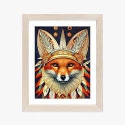 Poster Red Tribal Fox Portrait. Vintage Hand Drawn For T-Shirt  Poster  Clothes.
