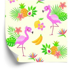 Tapete Für Kinder - Flamingos Und Exotische Pflanzen