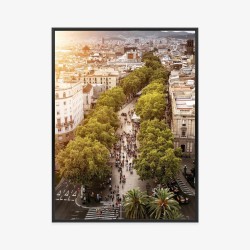 Poster Blick Auf La Rambla In Barcelona Bei Sonnenuntergang