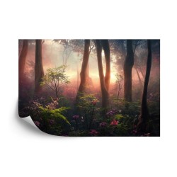 Fototapete Colorful Sunset Forest Scenery With Beautiful Trees And Plants  Natural Green Environment With Amazing Nature