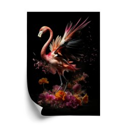 Poster Flamingo Mit Blumen In Surrealer Illustration