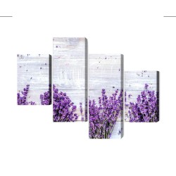 Mehrteiliges Bild Lavendelblüten Auf Einem Rustikalen Holzbretthintergrund