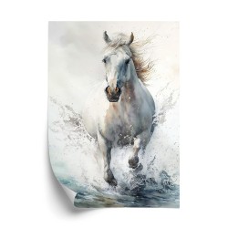 Poster Weißes Pferd Galoppiert Im Wasser