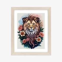 Poster Blumen Und Ein Löwe Mit Mähne