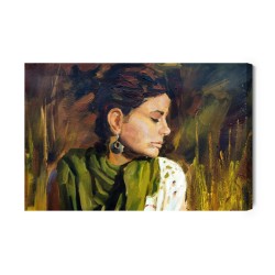 Leinwandbild Porträt Einer Frau In Grün-Braunen Farben