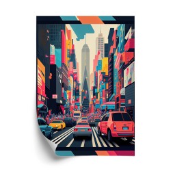 Poster Bunte Autos Auf Der Straße Von New York  Abstraktion
