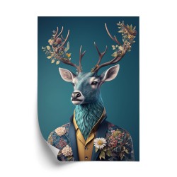 Poster Porträt Eines Mit Blumen Bekleideten Hirsches