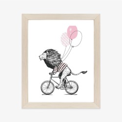 Poster Ein Löwe Im T-Shirt Auf Einem Fahrrad