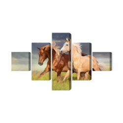 Mehrteiliges Bild Pferde Im Galopp Auf Einer 3D-Wiese