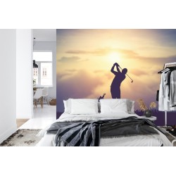 Fototapete Golfer Auf Dem Sonnenuntergang-Hintergrund