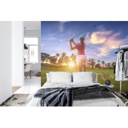 Fototapete Golfer Auf Dem Sonnenuntergang-Hintergrund