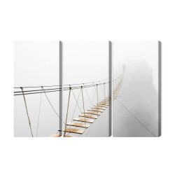 Mehrteiliges Bild Hängebrücke Im Nebel