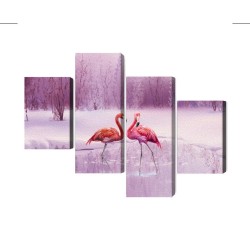 Mehrteiliges Bild Flamingos Vor Einer Lila Landschaft
