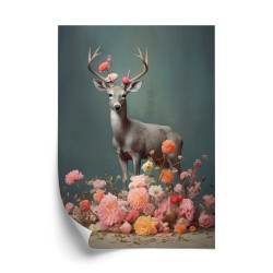 Poster Ein Hirsch Mit Geweih Und Vielen Blumen