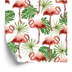 Tapete In Flamingos-Blättern Im Schlafzimmer Der Grünen Natur