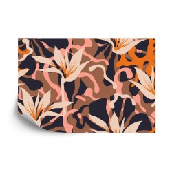 Fototapete Abstract Jungle Plants Pattern. Creative Collage Contemporary Floral Seamless Pattern. Fashionable Template F