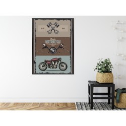 Poster Motorrad Mit Zubehör Und Vintage-Schriftzug Rahmen Aluminium Farbe Schwarz