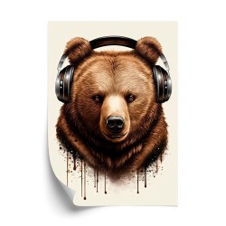 Poster Porträt Eines Bären Mit Kopfhörern