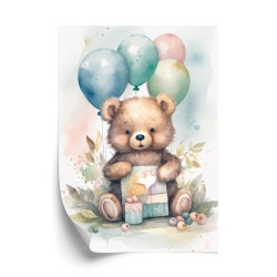 Poster Ein Bär Mit Einem Haufen Luftballons
