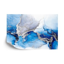Fototapete Blue Silver Abstract Background Of Marble Liquid Ink Art Painting On Paper