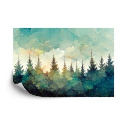 Fototapete Forest Silhouette Background. Watercolor Painting Of A Spruce Forest