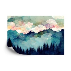 Fototapete Forest Silhouette Background. Watercolor Painting Of A Spruce Forest