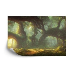 Fototapete Amazing Fantastic Curved Forest. Forest Landscape Of Trees In The Rays Of The Sun. 3D