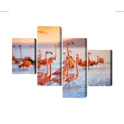 Mehrteiliges Bild Ein Schwarm Flamingos Am Wasser