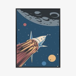 Poster Weltraumrakete Und Planeten Im Retrostil Rahmen Aluminium Farbe Schwarz